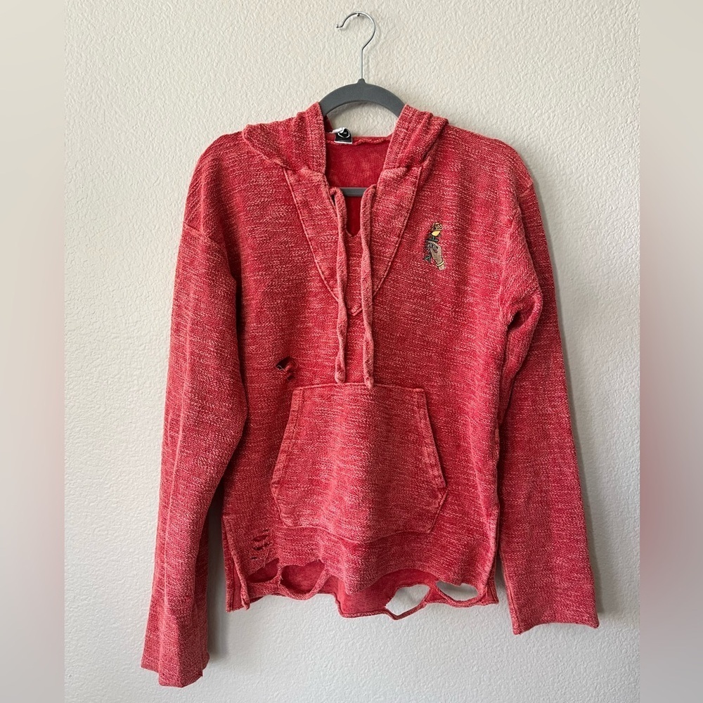 Alchemist Baja Distressed V Neck Pullover Sweatshirt in Red Women's Size XS